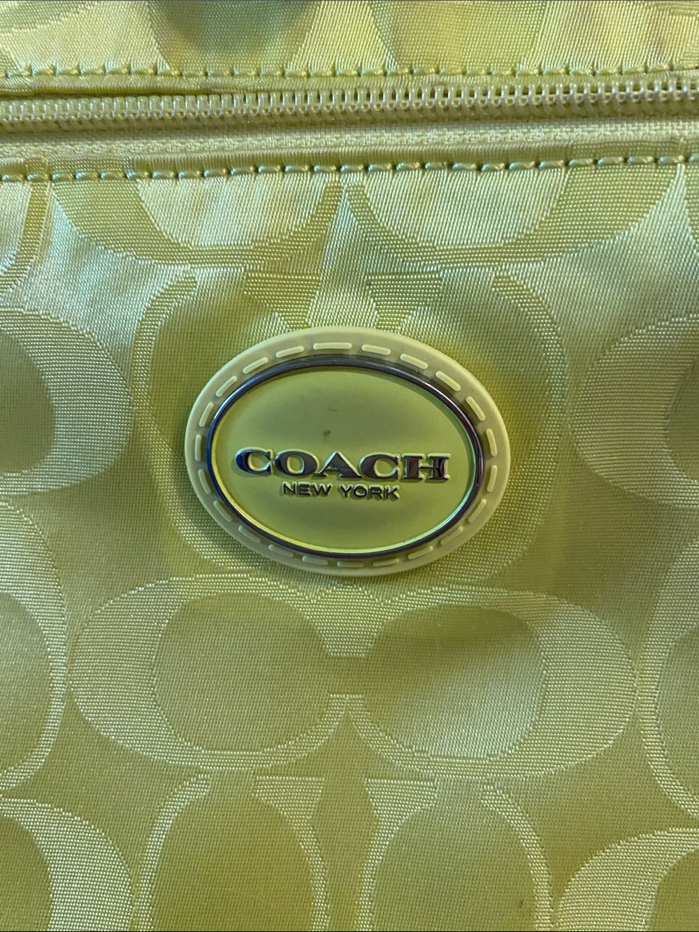 Coach Citrine and Beige Signature Nylon Tote with Front Zip Pocket - Picture 2 of 9